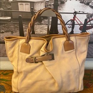 CHLOE AMY Twisted leather Shoulder Strap Two-Tone Beige Taupe Bag 04-10-51-5811